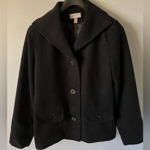 JM Collection, woman’s polyester 3 button down coat, size XL, black